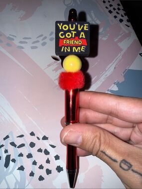 New Cute Red Metallic Pen with 'You've Got A Friend In Me' Topper